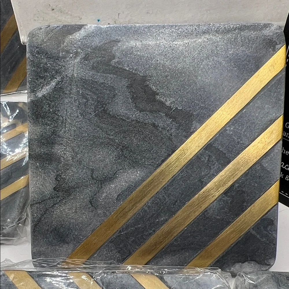Gray and Gold Marble Coasters Set